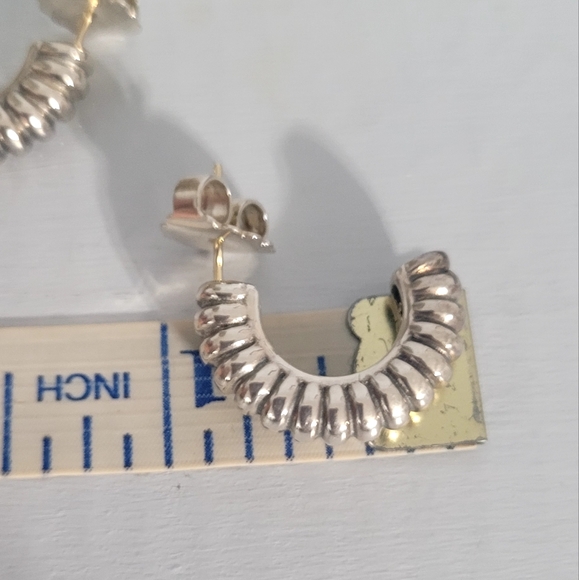 LAGOS Caviar Ribbed Sterling Silver Half Hoop Earrings - Picture 7 of 8